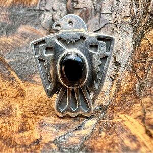 925 Sterling Silver Black Onyx Thunderbird Ring Size 6.5 Southwestern
